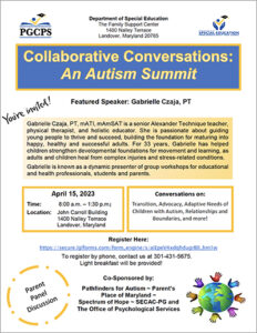 Collaborative Conversations: An Autism Summit flyer
